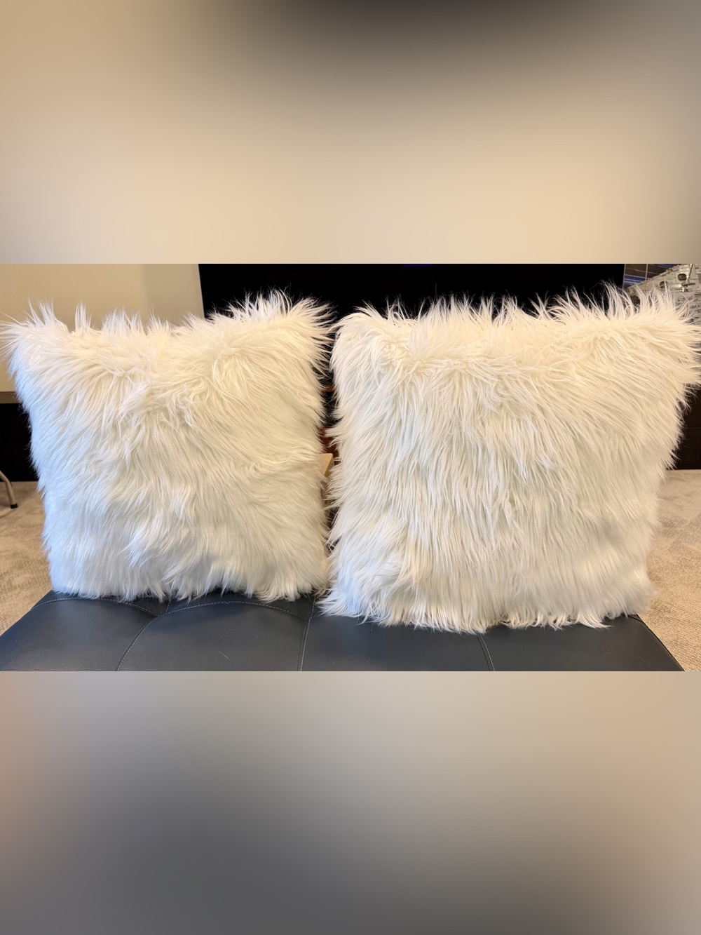 White Faux Fur Throw Pillow Pair